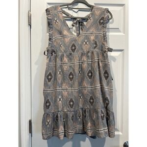 Cleo + Wolf Boot Barn Southwestern Ruffle Mini Dress Blue Tan Grey Medium
